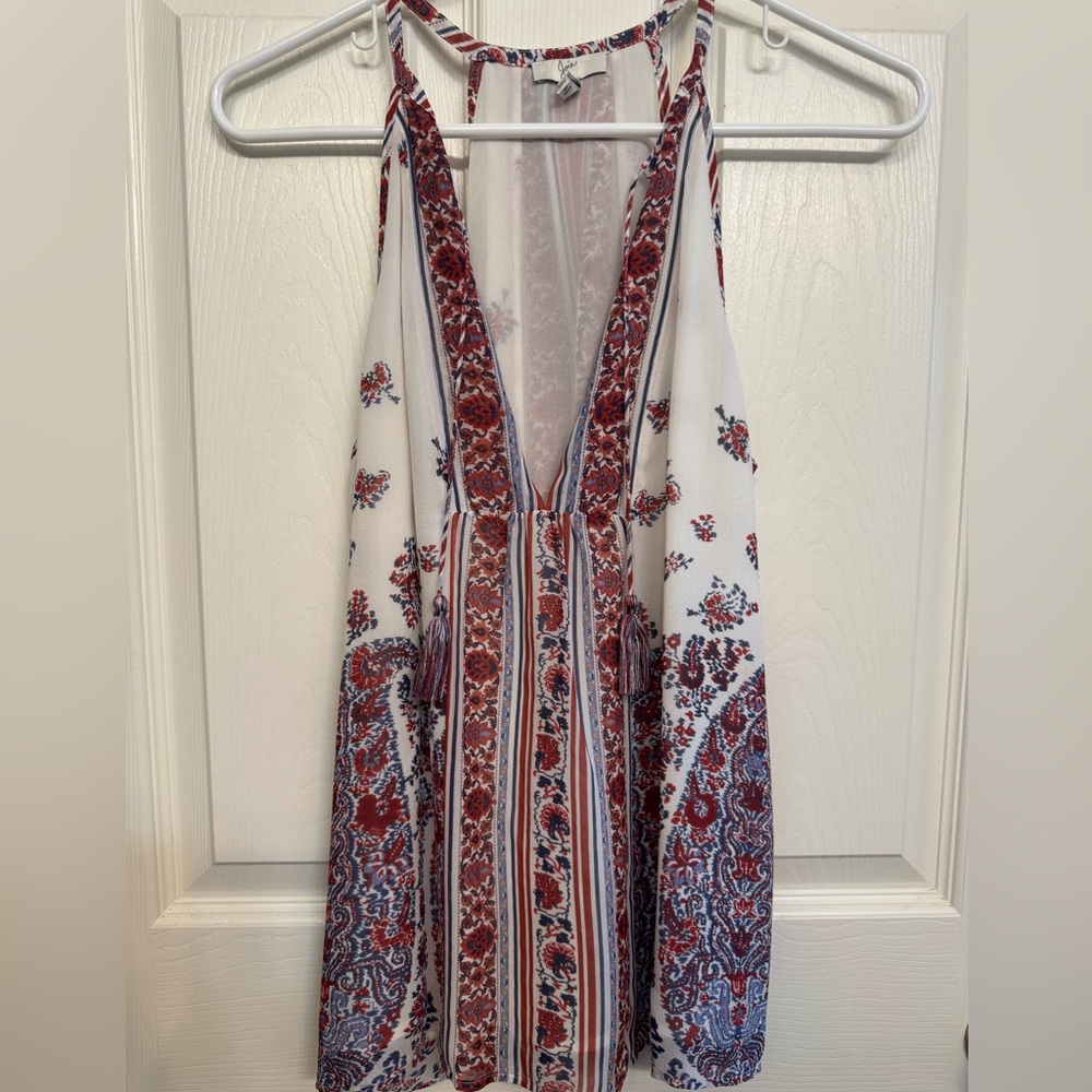 Joie 100% Silk Floral Paisley V-Neck Halter Blouse with Tassel Ties | Size S